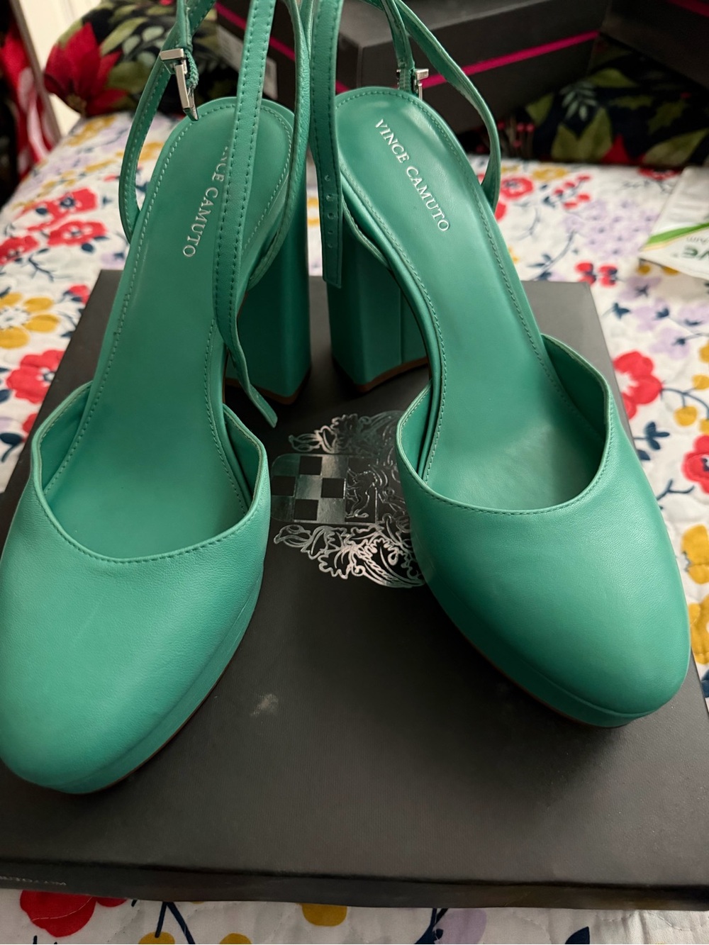 Vince Camuto Emerald Green Block Heel Slingback Pumps